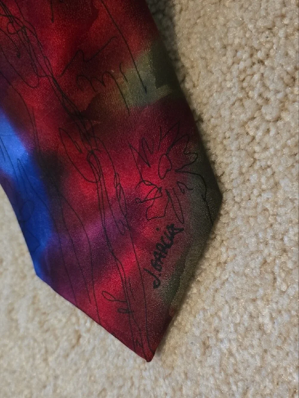 J. Garcia Silk Tie in Purple, Red, Green Limited Edition Banyan Trees # 440/1000